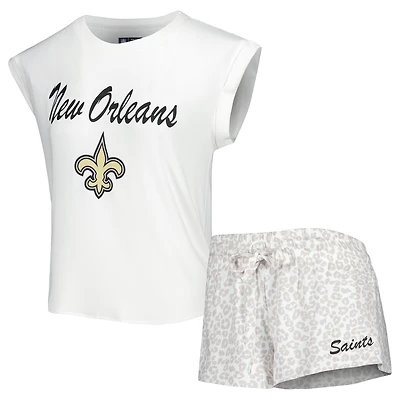 Women's Concepts Sport White/Cream New Orleans Saints Montana Knit Top & Shorts Sleep Set