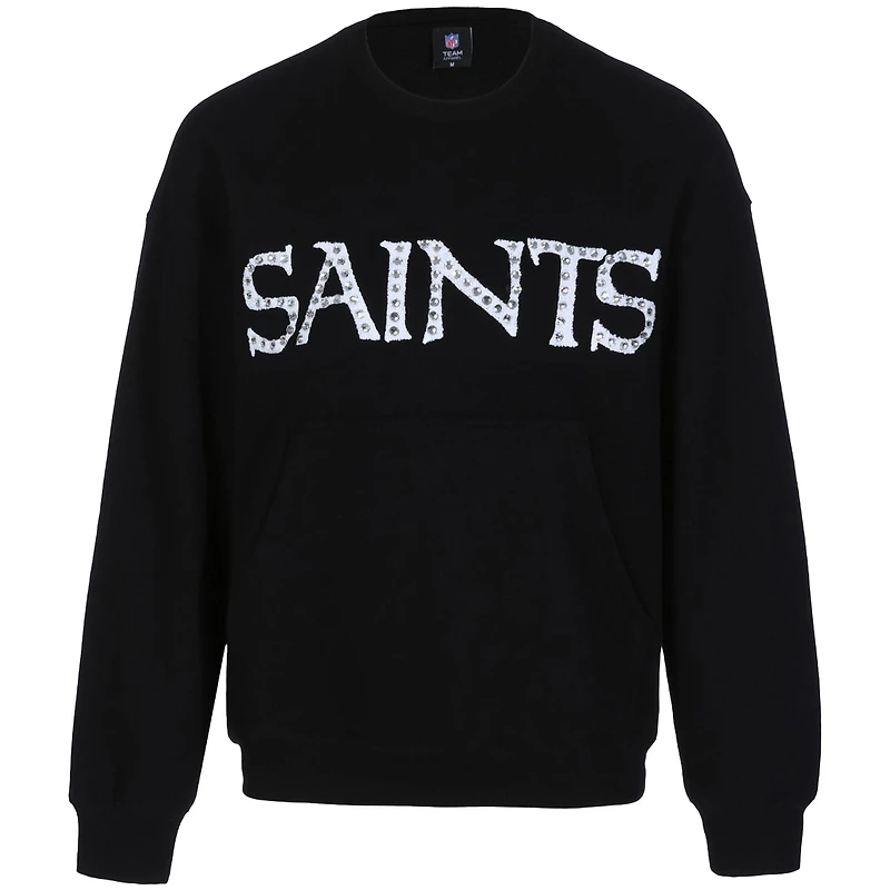 Women's Cuce Black New Orleans Saints Chenille Jeweled Sweatshirt