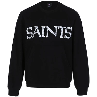 Women's Cuce Black New Orleans Saints Chenille Jeweled Sweatshirt