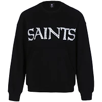 Women's Cuce Black New Orleans Saints Chenille Jeweled Sweatshirt