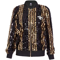 Veste bomber zippée à rayures et sequins pour femme Cuce Black New Orleans Saints