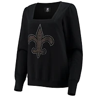 Cuce Sweat-shirt à encolure carrée pour femme New Orleans Saints Winners noir