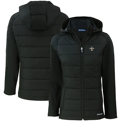 Veste à capuche entièrement zippée et recyclée en softshell hybride PrimaLoft Eco pour femme, noire, des Saints de la Nouvelle-Orléans, Cutter & Buck Evoke