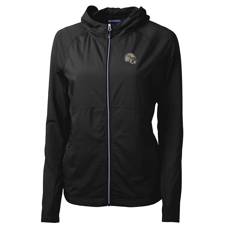 Women's Cutter & Buck  Black New Orleans Saints Helmet Logo Adapt Eco Knit Hybrid Recycled Full-Zip Hoodie