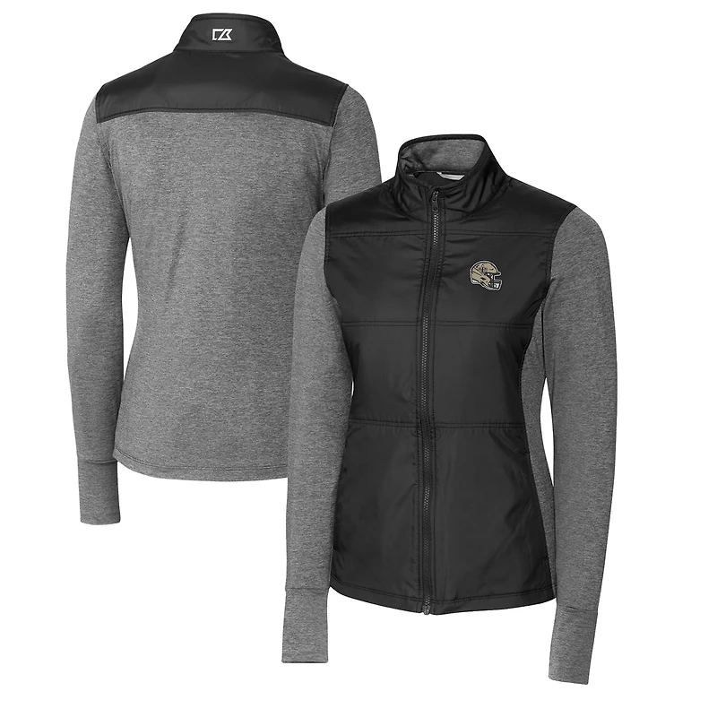 Women's Cutter & Buck Black New Orleans Saints Helmet Logo DryTec Stealth Hybrid Quilted Full-Zip Windbreaker Jacket