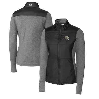 Women's Cutter & Buck  Black New Orleans Saints Helmet Logo DryTec Stealth Hybrid Quilted Full-Zip Windbreaker Jacket