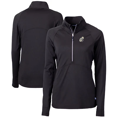 Women's Cutter & Buck Black New Orleans Saints Throwback Logo Adapt Eco Knit Stretch Recycled Half-Zip Pullover Top