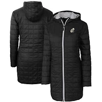 Manteau long à capuche zippé entièrement en Primaloft Eco Rainier pour femme, noir, avec logo rétro des Saints de la Nouvelle-Orléans Cutter & Buck