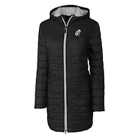 Manteau long à capuche zippé entièrement en Primaloft Eco Rainier pour femme, noir, avec logo rétro des Saints de la Nouvelle-Orléans Cutter & Buck