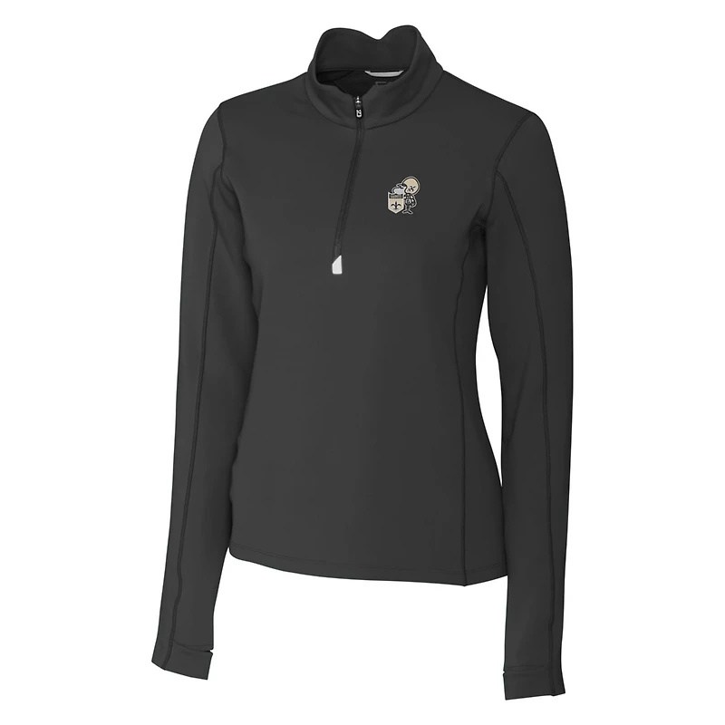 Women's Cutter & Buck Black New Orleans Saints Throwback Logo Traverse Stretch Quarter-Zip Pullover Top