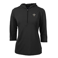 Women's Cutter & Buck Black New Orleans Saints Virtue Eco Pique Half-Zip 3/4 Sleeve Pullover Hoodie