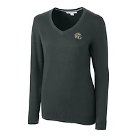 Pull à col en V Lakemont Tri-Blend pour femme, couleur anthracite, avec logo du casque des Saints de la Nouvelle-Orléans, Cutter & Buck