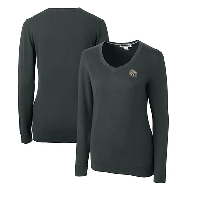 Pull à col en V Lakemont Tri-Blend pour femme, couleur anthracite, avec logo du casque des Saints de la Nouvelle-Orléans, Cutter & Buck