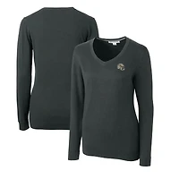 Women's Cutter & Buck  Charcoal New Orleans Saints Helmet Logo Lakemont Tri-Blend V-Neck Pullover Sweater