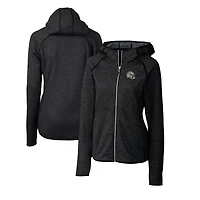 Women's Cutter & Buck  Charcoal New Orleans Saints Helmet Logo Mainsail Sweater-Knit Full-Zip Hoodie