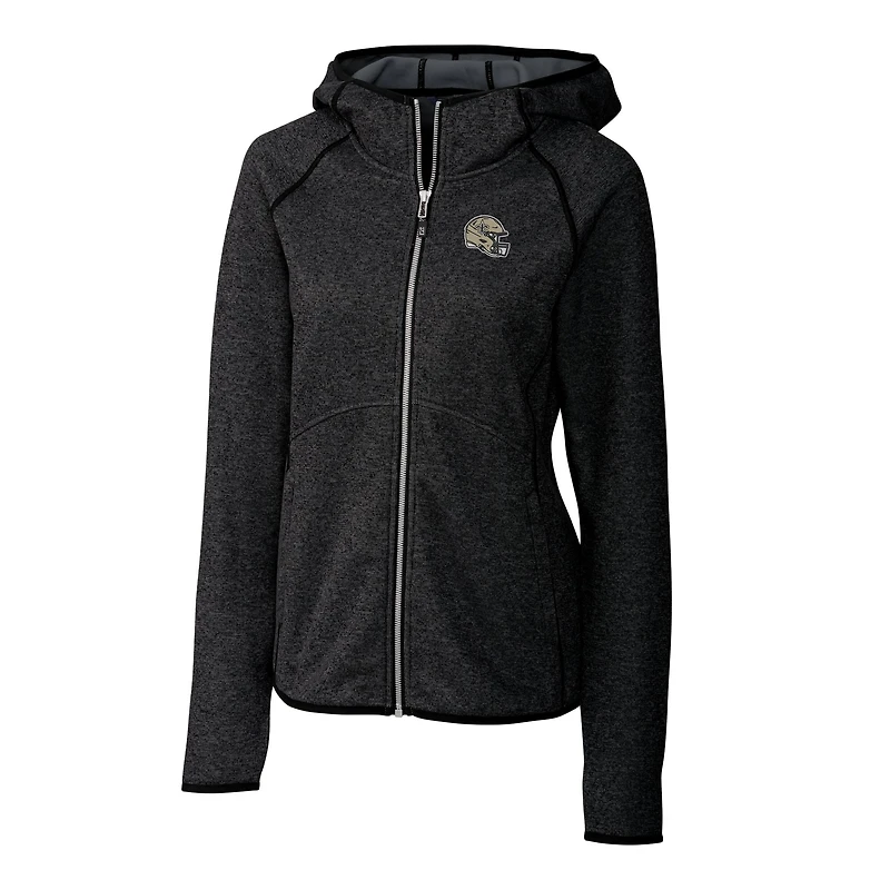 Women's Cutter & Buck  Charcoal New Orleans Saints Helmet Logo Mainsail Sweater-Knit Full-Zip Hoodie