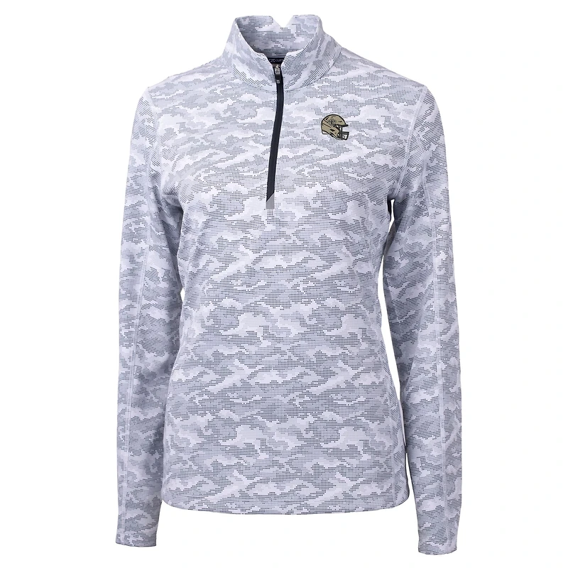 Women's Cutter & Buck  Charcoal New Orleans Saints Helmet Logo Traverse Camo Print Stretch Quarter-Zip Pullover Top