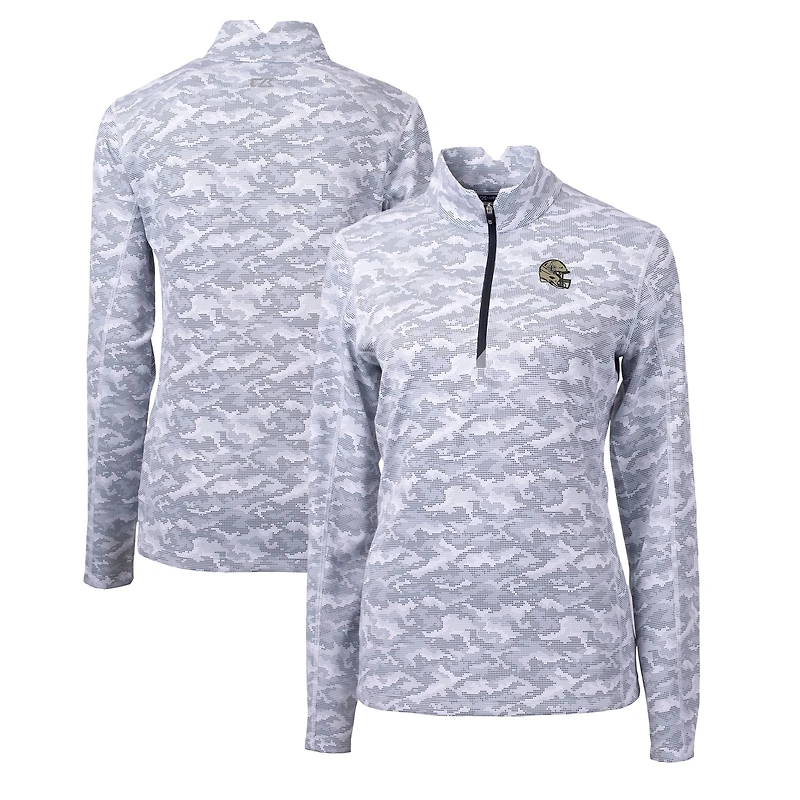 Women's Cutter & Buck  Charcoal New Orleans Saints Helmet Logo Traverse Camo Print Stretch Quarter-Zip Pullover Top