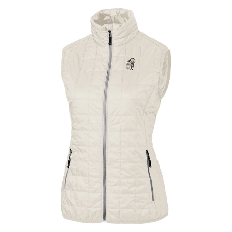 Gilet matelassé entièrement zippé Rainier PrimaLoft Eco crème pour femme avec logo rétro des Saints de la Nouvelle-Orléans Cutter & Buck
