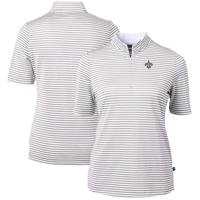 Polo recyclé à rayures DryTec Virtue Eco Pique pour femme, bleu marine, Cutter & Buck, New Orleans Saints