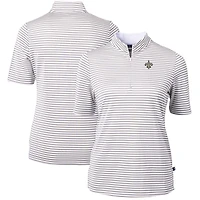 Polo recyclé à rayures DryTec Virtue Eco Pique pour femme, bleu marine, Cutter & Buck, New Orleans Saints