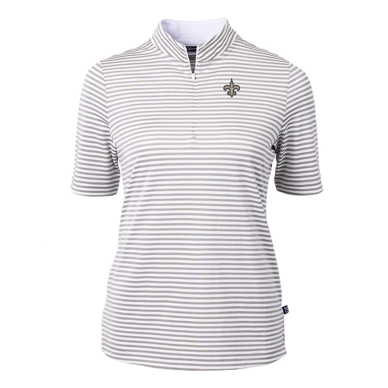 Women's Cutter & Buck Navy New Orleans Saints DryTec Virtue Eco Pique Stripe Recycled Polo