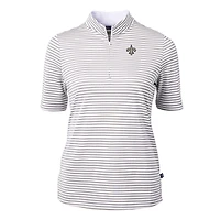 Women's Cutter & Buck  Navy New Orleans Saints DryTec Virtue Eco Pique Stripe Recycled Polo