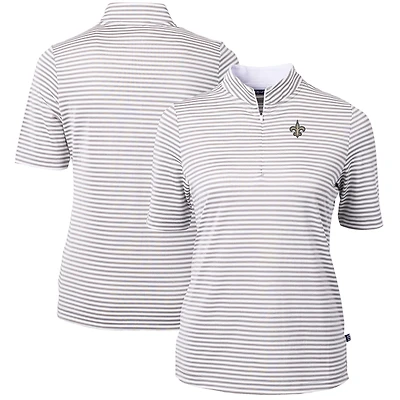 Women's Cutter & Buck Navy New Orleans Saints DryTec Virtue Eco Pique Stripe Recycled Polo