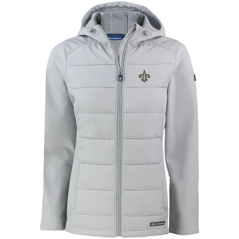 Veste à capuche entièrement zippée et recyclée Evoke PrimaLoft Hybrid Eco Softshell pour femme, grise, des New Orleans Saints.