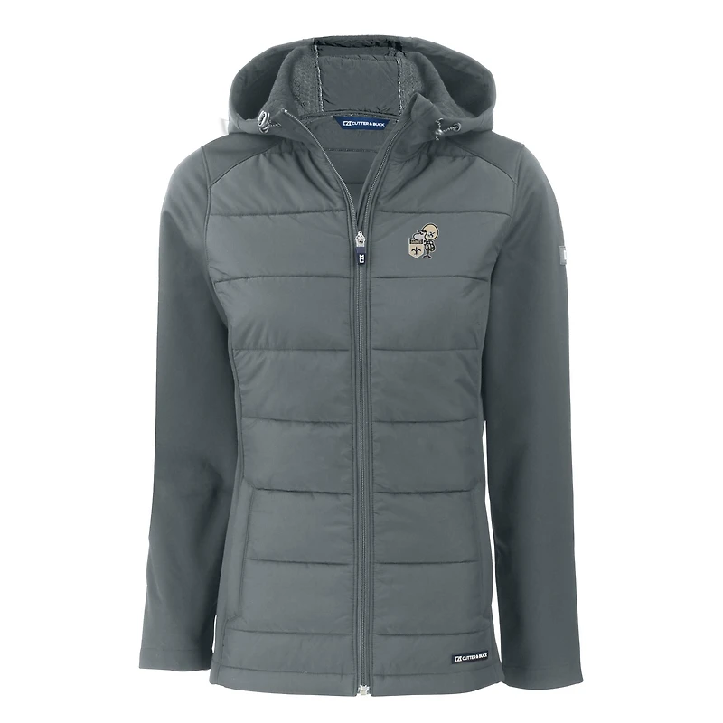 Veste à capuche entièrement zippée hybride en softshell recyclée pour femme, coupe-vent et buck gris, des Saints de la Nouvelle-Orléans, Throwback Evoke