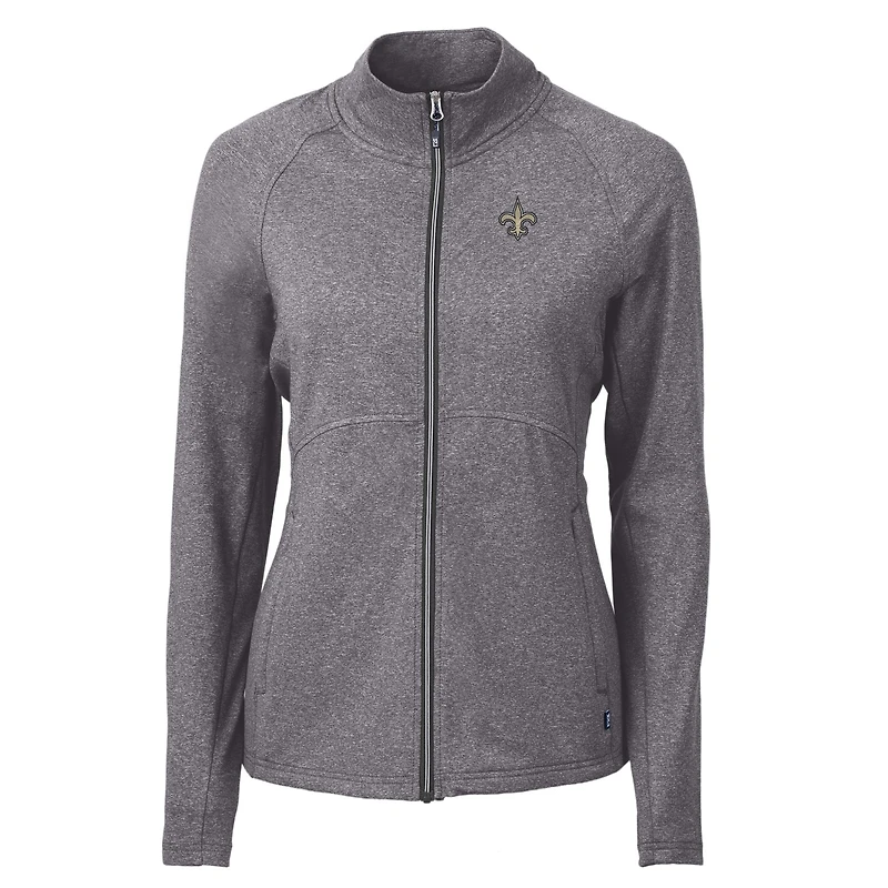 Veste zippée intégrale en tricot recyclé Adapt Eco Knit des Saints de la Nouvelle-Orléans pour femme, noire chinée, Cutter & Buck