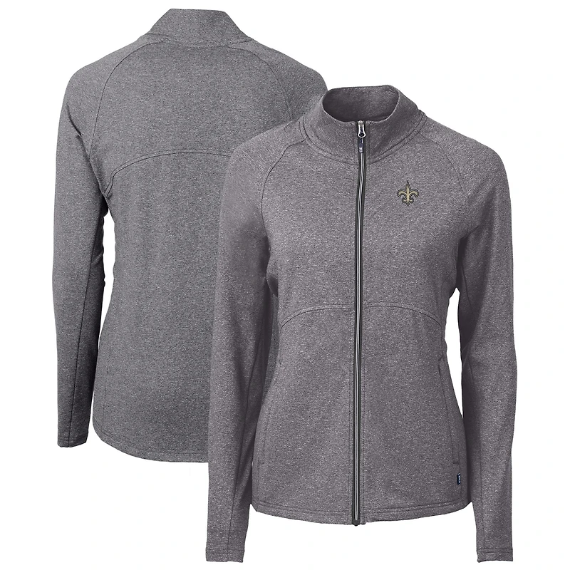 Veste zippée intégrale en tricot recyclé Adapt Eco Knit des Saints de la Nouvelle-Orléans pour femme, noire chinée, Cutter & Buck