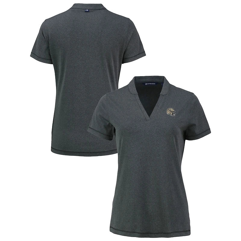 Women's Cutter & Buck Heather Black New Orleans Saints Forge Stretch Blade DryTec V-Neck Polo