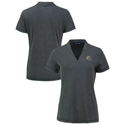 Polo à col en V Cutter & Buck pour femme, noir chiné, New Orleans Saints Forge Stretch Blade DryTec