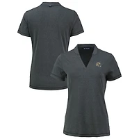 Polo à col en V Cutter & Buck pour femme, noir chiné, New Orleans Saints Forge Stretch Blade DryTec