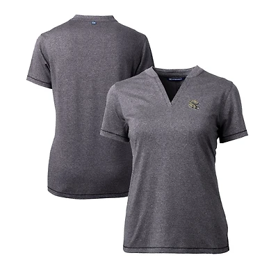 Haut à col en V extensible DryTec Forge pour femme, coupeur et buck, couleur anthracite chiné, avec logo du casque des Saints de la Nouvelle-Orléans