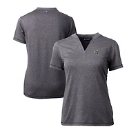 Haut à col en V extensible DryTec Forge pour femme, coupeur et buck, couleur anthracite chiné, avec logo du casque des Saints de la Nouvelle-Orléans