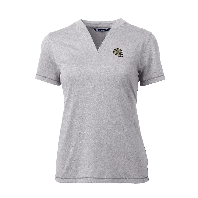 Haut à col en V extensible DryTec Forge pour femme, gris chiné, avec logo du casque des Saints de la Nouvelle-Orléans, Cutter & Buck