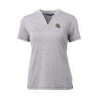 Haut à col en V extensible DryTec Forge pour femme, gris chiné, avec logo du casque des Saints de la Nouvelle-Orléans, Cutter & Buck