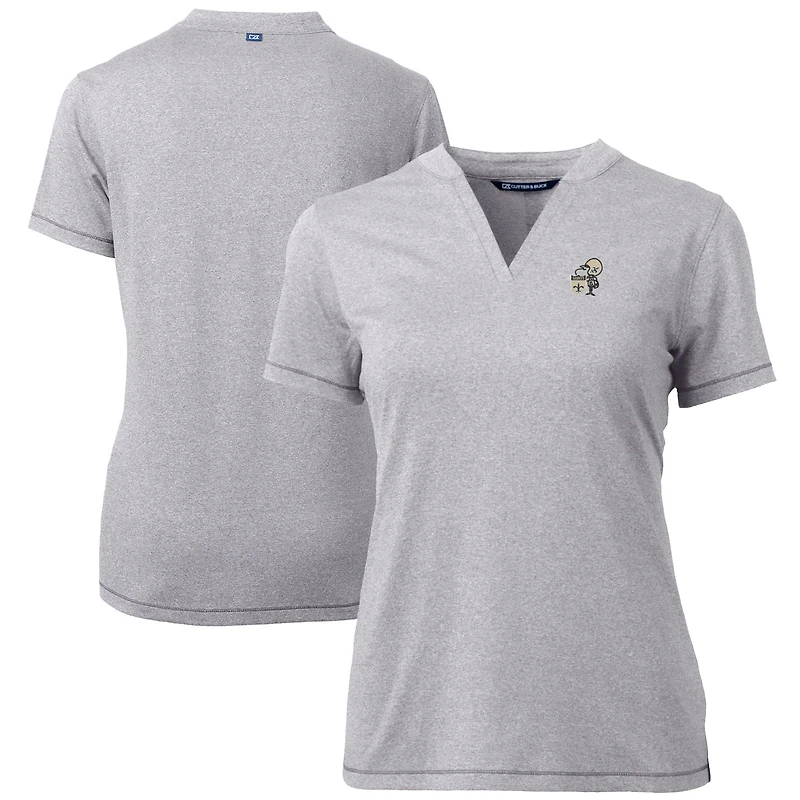 Polo à col en V Forge Blade pour femme, gris chiné, avec logo rétro des Saints de la Nouvelle-Orléans, Cutter & Buck