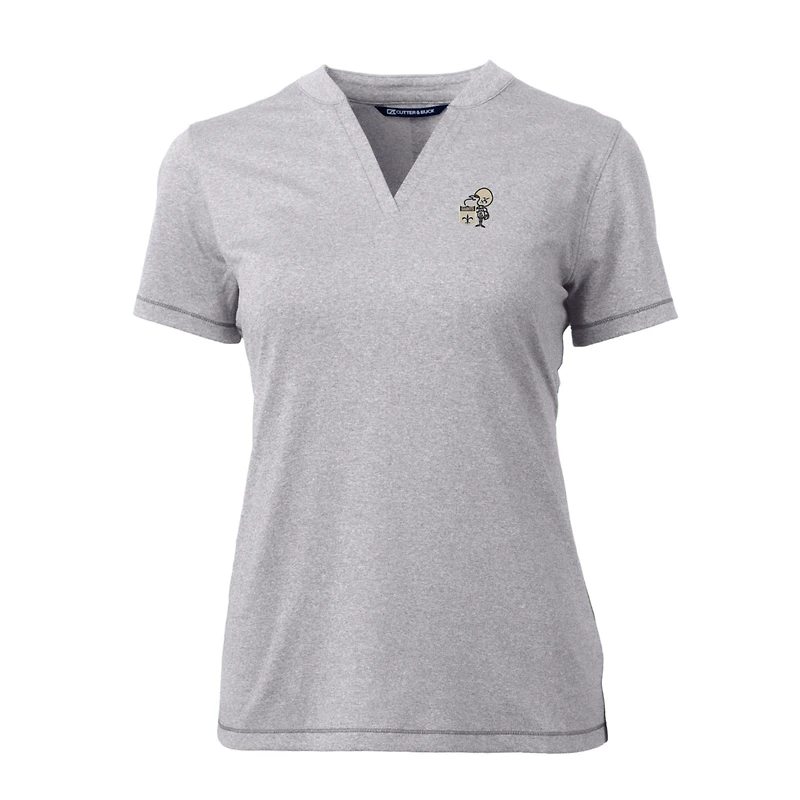Polo à col en V Forge Blade, gris chiné, pour femme, de La marque Cutter & Buck, orné du logo rétro des Saints Nouvelle-Orléans.