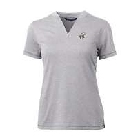 Polo à col en V Forge Blade, gris chiné, pour femme, de La marque Cutter & Buck, orné du logo rétro des Saints Nouvelle-Orléans.