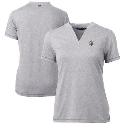 Polo à col en V Forge Blade, gris chiné, pour femme, de La marque Cutter & Buck, orné du logo rétro des Saints Nouvelle-Orléans.