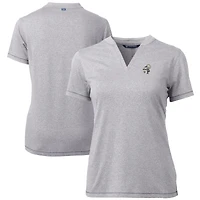 Polo à col en V Forge Blade, gris chiné, pour femme, de La marque Cutter & Buck, orné du logo rétro des Saints Nouvelle-Orléans.