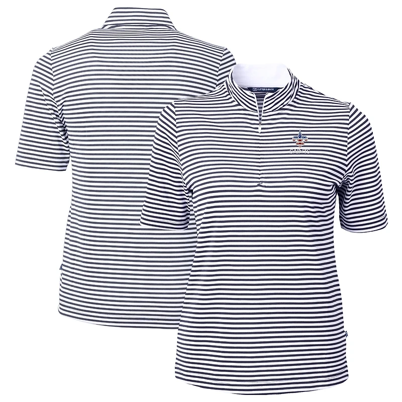 Women's Cutter & Buck  Navy New Orleans Saints DryTec Virtue Eco Pique Stripe Recycled Polo