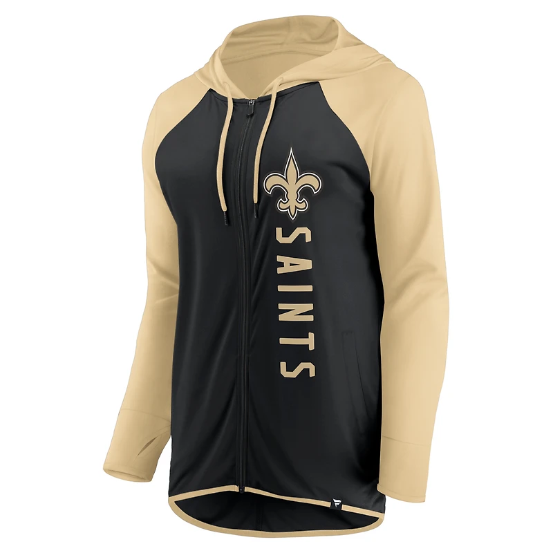 Sweat à capuche entièrement zippé Fanatics pour femmes, noir/or, New Orleans Saints Forever Fan