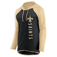 Sweat à capuche entièrement zippé Fanatics pour femmes, noir/or, New Orleans Saints Forever Fan