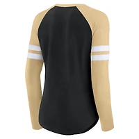 T-shirt à manches longues et col en V lacets Fanatics pour femmes, noir/or, True to Form, New Orleans Saints
