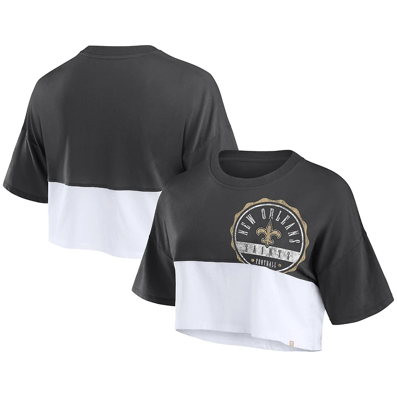 T-shirt court fendu de couleur boxy Fanatics pour femmes, noir/blanc, New Orleans Saints