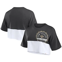 T-shirt court fendu de couleur boxy Fanatics pour femmes, noir/blanc, New Orleans Saints